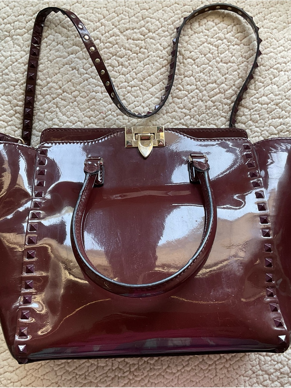 Valentino Garavani Wine Patent Leather RockStud Tote